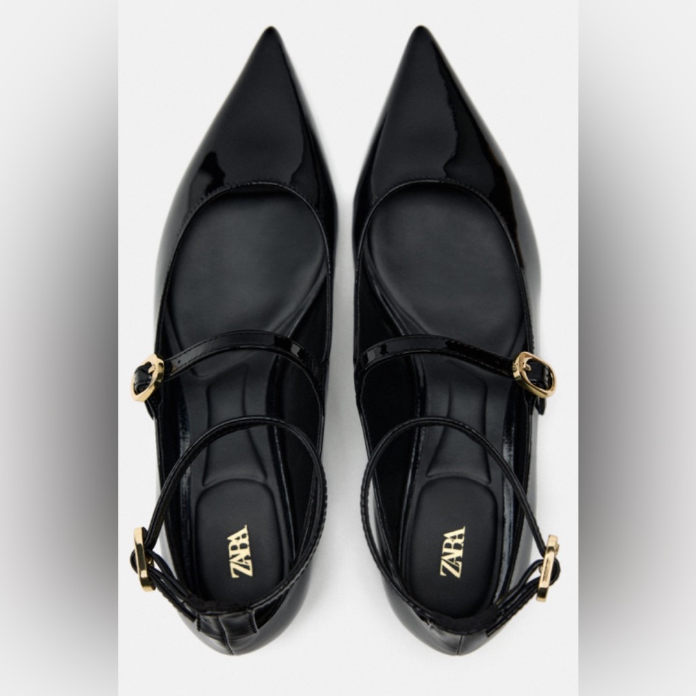 NWT-Zara- FAUX PATENT LEATHER POINTED TOE FLATS-6.5